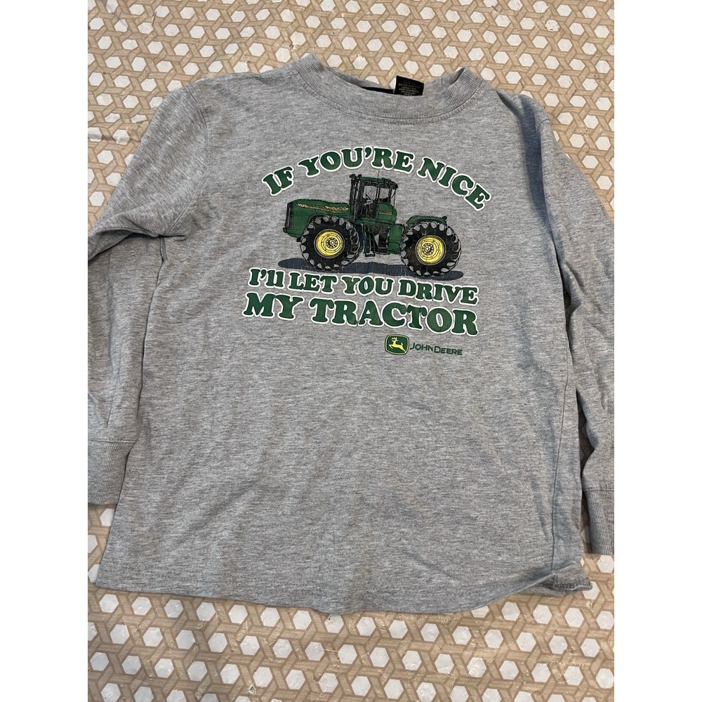 Boys John Deere Shirt Gray Long Sleeved Size 5/6